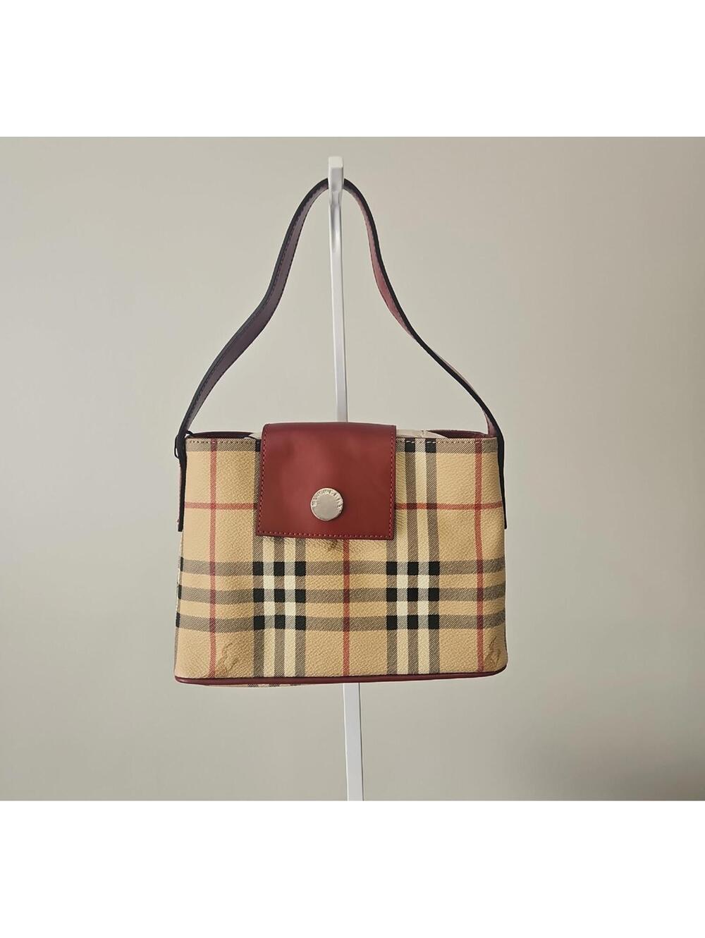 Burberry Beige Check Crossbody with Red Leather Flap